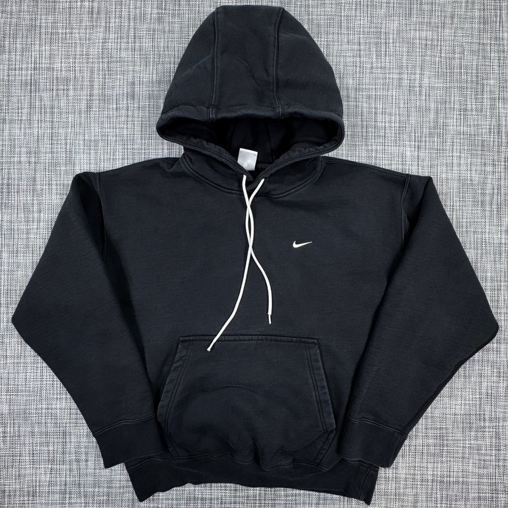 Nike Solo Swoosh Hoodie Men Medium Black Fleece Pullover Cotton Blend Sweatshirt